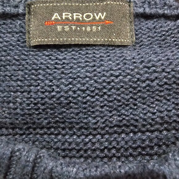 Made by Arrow EST1851 Side Large Blue Long Sleeve Sweater with Square pattern - Picture 3 of 3